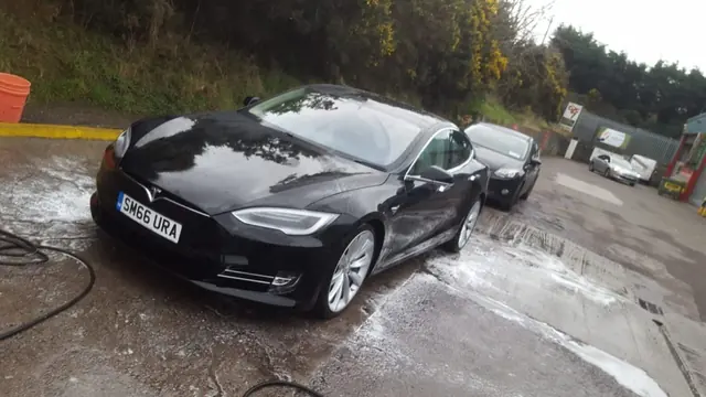 Tesla Model S — hand wash in progress